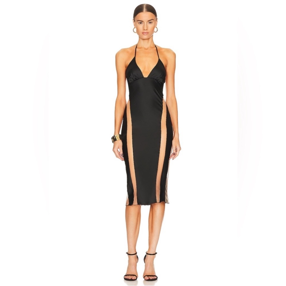 New/Tag God Save Queens Black and Sheer Midi Dress